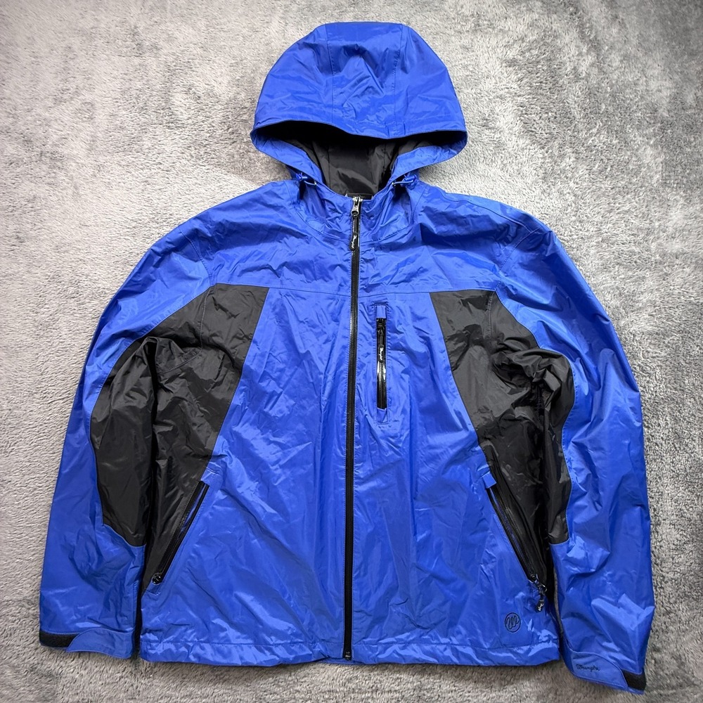Wrangler Waterproof Rain Jacket Mens XL Blue Zip Up Hoodie Nylon Shell Lined